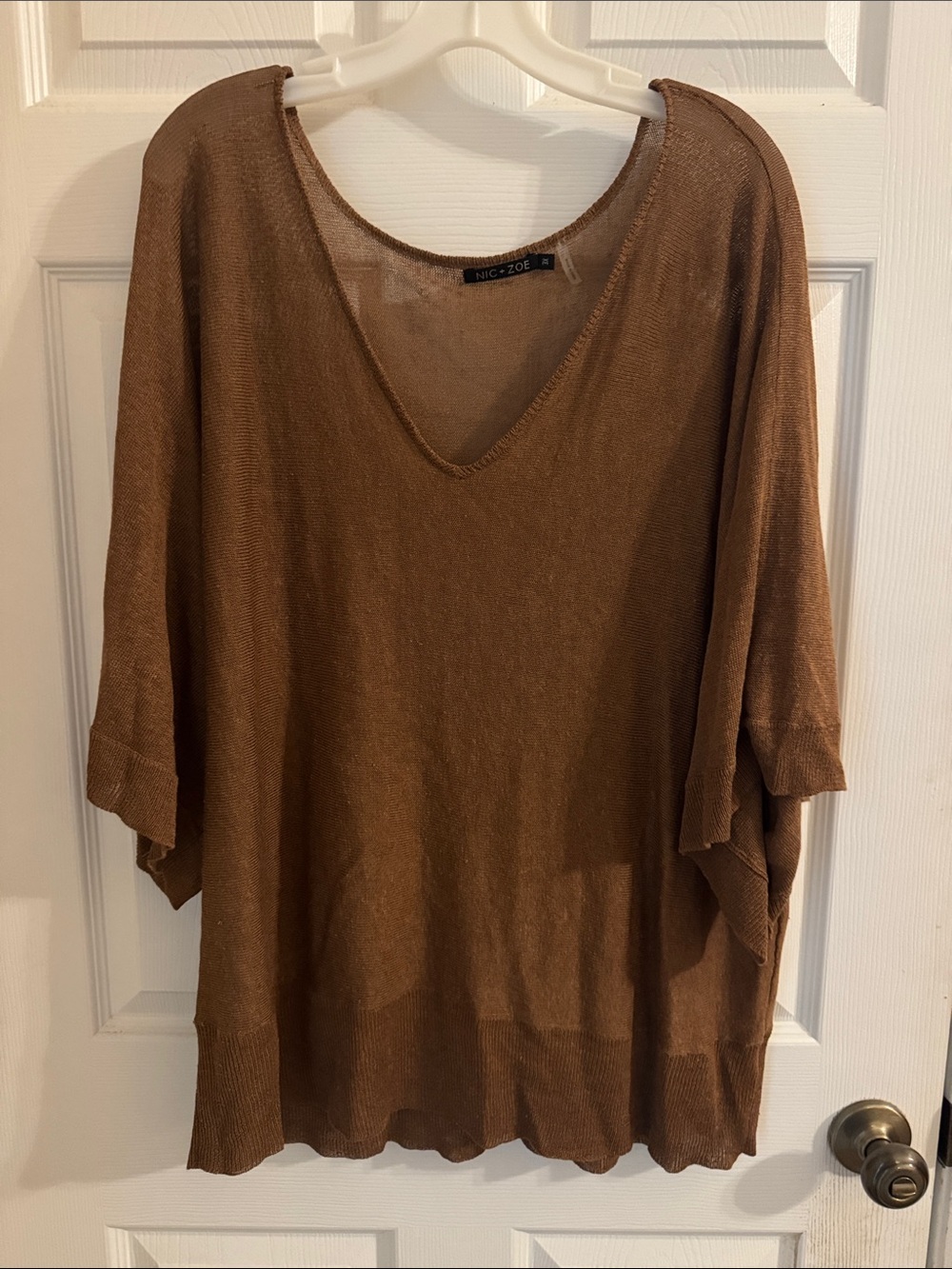NIC+ZOE Brown V-Neck Lightweight Knit Top